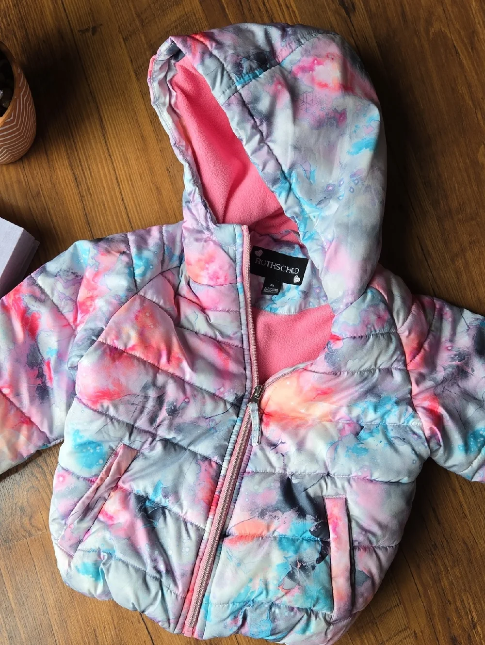 Rothschild 6X Girls' Winter Pink Snowbibs with Pastel Tie-Dye Jacket